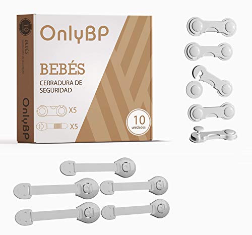 OnlyBP Cerraduras de seguridad para niños, 10 uds cierre seguridad cajones bebe, kit seguridad bebe y seguridad puertas, cajones, armarios y ventanas niños