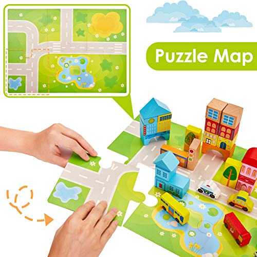 Onshine Bloques Madera Construccion Niños Puzzle Montessori Juguetes Infantiles Coche Hospital Banco Juego Educativo Regalo para Niños Niña Infantiles