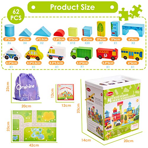 Onshine Bloques Madera Construccion Niños Puzzle Montessori Juguetes Infantiles Coche Hospital Banco Juego Educativo Regalo para Niños Niña Infantiles