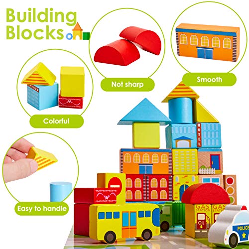 Onshine Bloques Madera Construccion Niños Puzzle Montessori Juguetes Infantiles Coche Hospital Banco Juego Educativo Regalo para Niños Niña Infantiles