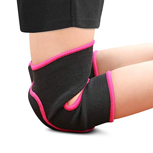 ONT Niños Manga de la Rodilla 1 Par Elástico Algodón Rodilleras para Niños Apoyo de Vendaje de Rodilla para Baile Deportivo Negro-Rojo/M