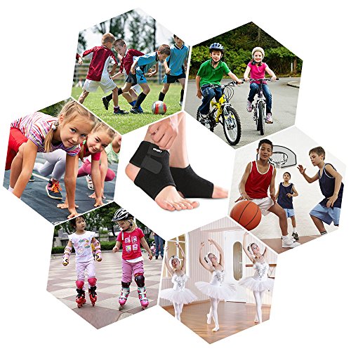 ONT Vendaje de Tobillo Niños 1 Par Ajustable Protectores de Tobillo Elástico Apoyo de Tobillo Niños para Fútbol Baloncesto Ciclismo Correr Bailar Protectores de Tobillo Negro/S