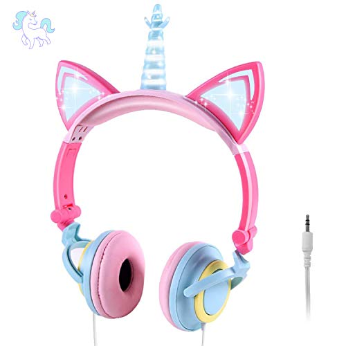 ONTA Auriculares para Niños con Orejas de Gato Iluminados con LED Plegables sobre Oído, Auriculares Resplandor Unicornio para Niños para la Escuela, la Casa, Cable Sin Enredos (Polvo Azul) ONTA Auriculares para Niños con Orejas de Gato Iluminados con LED Plegables sobre Oído, Auriculares Resplandor Unicornio para Niños para la Escuela, la Casa, Cable Sin Enredos (Polvo Azul)