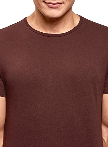 oodji Ultra Hombre Camiseta Básica, Marrón, L