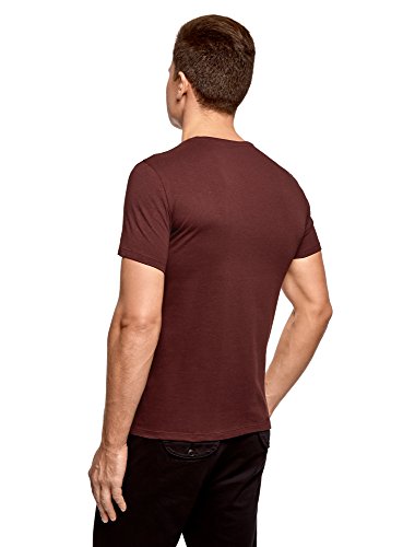 oodji Ultra Hombre Camiseta Básica, Marrón, L