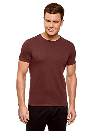 oodji Ultra Hombre Camiseta Básica, Marrón, L