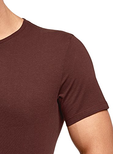 oodji Ultra Hombre Camiseta Básica, Marrón, L