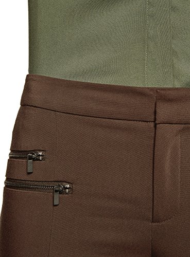 oodji Ultra Mujer Pantalones Ajustados con Cremalleras Decorativas, Marrón, ES 36 / XS