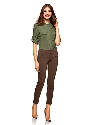 oodji Ultra Mujer Pantalones Ajustados con Cremalleras Decorativas, Marrón, ES 36 / XS