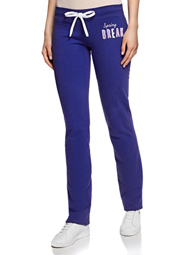 oodji Ultra Mujer Pantalones de Punto con Cordones, Azul, ES 42 / L