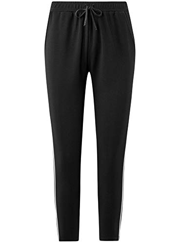 oodji Ultra Mujer Pantalones de Tejido Texturizado con Inserciones, Negro, ES 40 / M