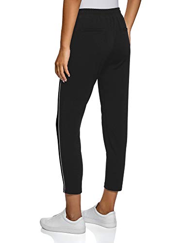 oodji Ultra Mujer Pantalones de Tejido Texturizado con Inserciones, Negro, ES 40 / M