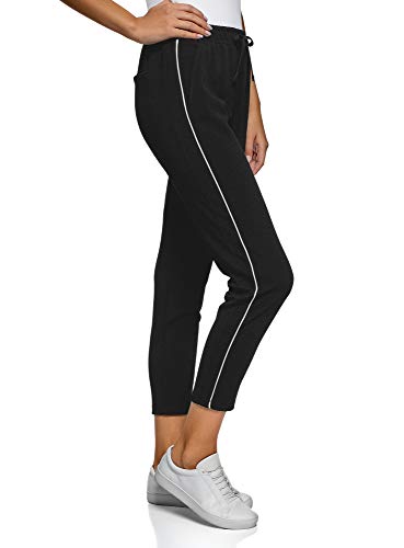 oodji Ultra Mujer Pantalones de Tejido Texturizado con Inserciones, Negro, ES 40 / M