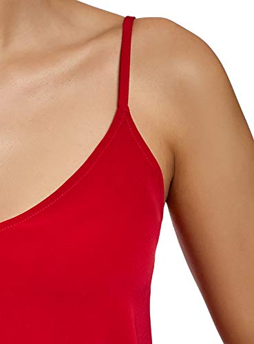 oodji Ultra Mujer Top de Tejido Fluido con Tirantes Finos, Rojo, ES 34 / XXS