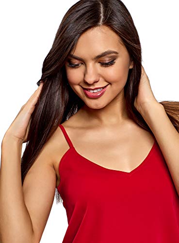 oodji Ultra Mujer Top de Tejido Fluido con Tirantes Finos, Rojo, ES 34 / XXS oodji Ultra Mujer Top de Tejido Fluido con Tirantes Finos, Rojo, ES 34 / XXS