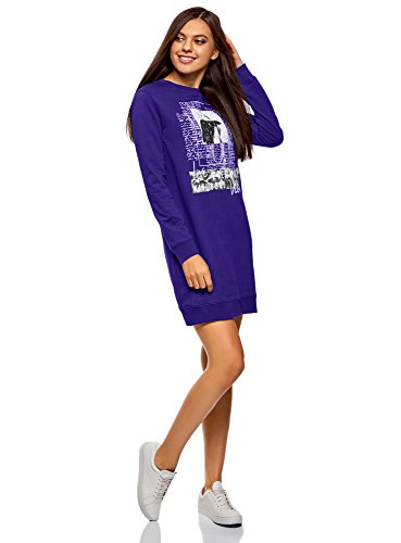 oodji Ultra Mujer Vestido de Estilo Deportivo con Estampado, Azul, ES 38 / S oodji Ultra Mujer Vestido de Estilo Deportivo con Estampado, Azul, ES 38 / S