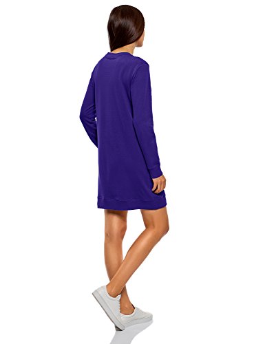 oodji Ultra Mujer Vestido de Estilo Deportivo con Estampado, Azul, ES 38 / S