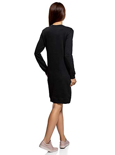 oodji Ultra Mujer Vestido de Estilo Deportivo con Estampado y Pedrería, Negro, ES 36 / XS