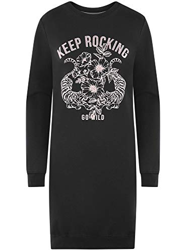 oodji Ultra Mujer Vestido de Estilo Deportivo con Estampado y Pedrería, Negro, ES 36 / XS oodji Ultra Mujer Vestido de Estilo Deportivo con Estampado y Pedrería, Negro, ES 36 / XS
