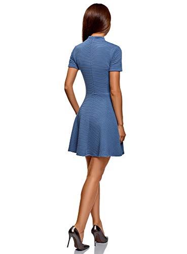 oodji Ultra Mujer Vestido de Tejido Texturizado con Parte Inferior Acampanada, Azul, ES 36 / XS