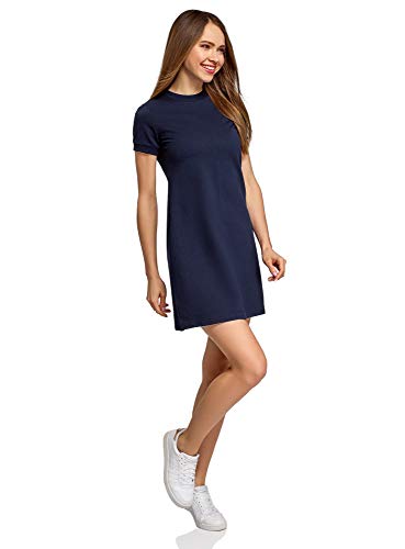 oodji Ultra Mujer Vestido Holgado de Punto, Azul, ES 40 / M