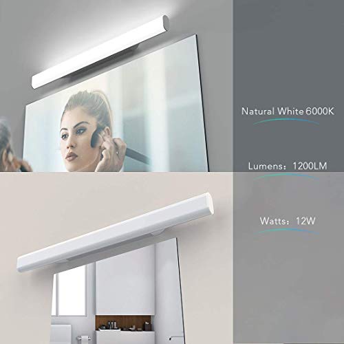 OOWOLF 12W 1200LM 6000K Lámpara LED de Pared, 40cm Lámpara de Espejo Aplique de Baño LED Luz Natural para Espejo Muebles de Maquillaje Aparato Montado en la Pared