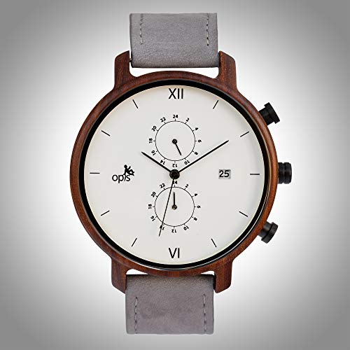 Opis UR-M2: Elegante cronógrafo de Cuatro cuadrantes en Madera, Metal y Cuero/Reloj de Madera multifunción (Sándalo Rojo)