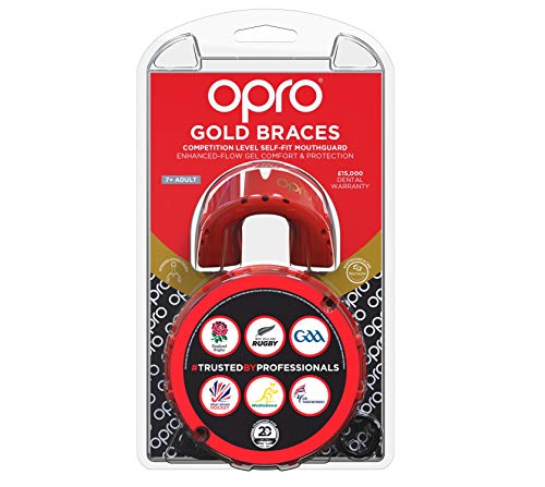 OPRO Ortodoncia Self-Fit Gold Mouthguard: para Rugby, Hockey, Artes Marciales Mixtas y Otros Deportes de Contacto (Rojo)