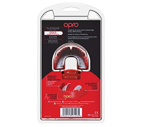 OPRO Ortodoncia Self-Fit Gold Mouthguard: para Rugby, Hockey, Artes Marciales Mixtas y Otros Deportes de Contacto (Rojo)