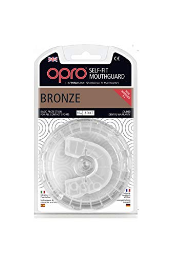 OPRO Protector bucal de Rugby Self-Fit Bronze - Protector bucal - para Baloncesto, Hockey, Artes Marciales Mixtas (Blanco, Adulto)