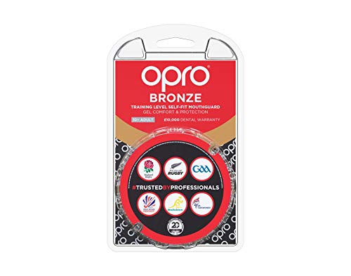 OPRO Protector bucal de Rugby Self-Fit Bronze - Protector bucal - para Baloncesto, Hockey, Artes Marciales Mixtas, y más - (Blanco, Junior)