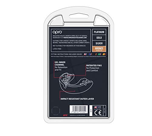 OPRO Protector bucal UFC Adulto para MMA, Boxeo, BJJ, Karate y Otros Deportes de Combate - 18 Meses de garantía Dental (Blanco, Nivel de Protección: Bronce) OPRO Protector bucal UFC Adulto para MMA, Boxeo, BJJ, Karate y Otros Deportes de Combate - 18 Meses de garantía Dental (Blanco, Nivel de Protección: Bronce)