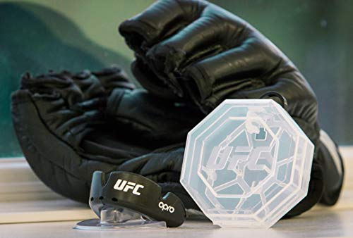 OPRO Protector bucal UFC Adulto para MMA, Boxeo, BJJ, Karate y Otros Deportes de Combate - 18 Meses de garantía Dental (Negro, Nivel de Protección: Bronce)