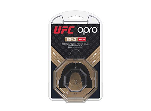 OPRO Protector bucal UFC Adulto para MMA, Boxeo, BJJ, Karate y Otros Deportes de Combate - 18 Meses de garantía Dental (Negro, Nivel de Protección: Bronce)