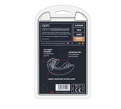 OPRO Protector bucal UFC Adulto para MMA, Boxeo, BJJ, Karate y Otros Deportes de Combate - 18 Meses de garantía Dental (Negro, Nivel de Protección: Bronce) OPRO Protector bucal UFC Adulto para MMA, Boxeo, BJJ, Karate y Otros Deportes de Combate - 18 Meses de garantía Dental (Negro, Nivel de Protección: Bronce)