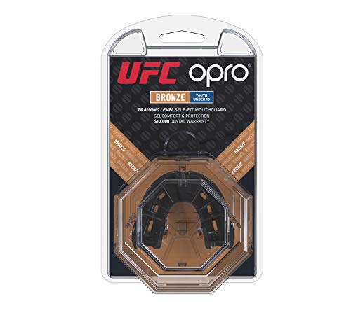 OPRO Protector bucal UFC niños para MMA, Boxeo, BJJ, Karate y Otros Deportes de Combate - 18 Meses de garantía Dental … (Negro, Nivel de Protección: Bronce)