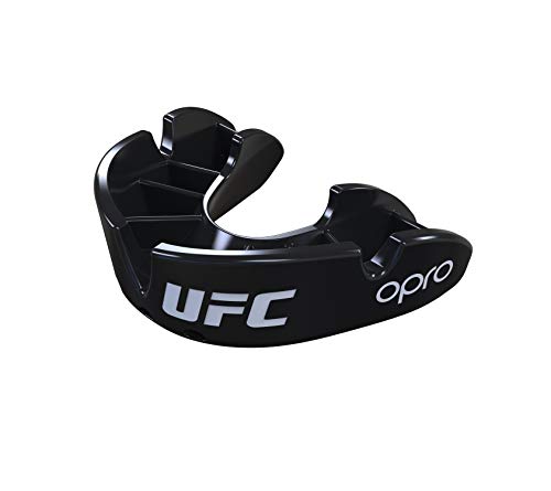 OPRO Protector bucal UFC niños para MMA, Boxeo, BJJ, Karate y Otros Deportes de Combate - 18 Meses de garantía Dental … (Negro, Nivel de Protección: Bronce)
