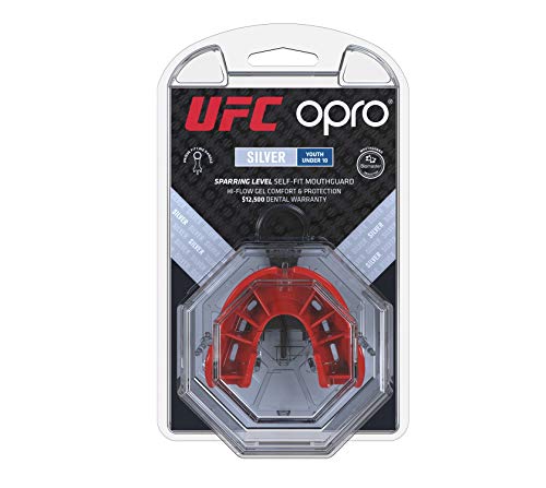 OPRO Protector bucal UFC niños para MMA, Boxeo, BJJ, Karate y Otros Deportes de Combate - 18 Meses de garantía Dental … (Negro, Nivel de Protección: Plata)