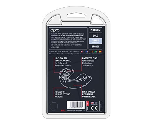 OPRO Protector bucal UFC niños para MMA, Boxeo, BJJ, Karate y Otros Deportes de Combate - 18 Meses de garantía Dental … (Negro, Nivel de Protección: Plata) OPRO Protector bucal UFC niños para MMA, Boxeo, BJJ, Karate y Otros Deportes de Combate - 18 Meses de garantía Dental … (Negro, Nivel de Protección: Plata)