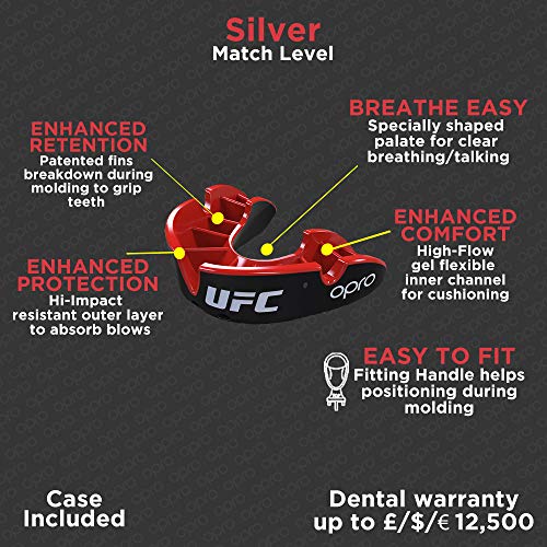 OPRO Protector bucal UFC niños para MMA, Boxeo, BJJ, Karate y Otros Deportes de Combate - 18 Meses de garantía Dental … (Negro, Nivel de Protección: Plata) OPRO Protector bucal UFC niños para MMA, Boxeo, BJJ, Karate y Otros Deportes de Combate - 18 Meses de garantía Dental … (Negro, Nivel de Protección: Plata)