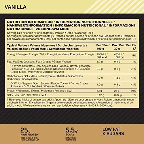 Optimum Nutrition 100% Gold Standard Isolate, Proteina Whey Isolate en Polvo para Aumentar Masa Muscular, Proteina Isolada, Fresa, 31 Porciones, 930 g