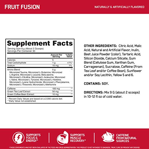 Optimum Nutrition Amino Energy, Fusión de Frutas (Sabor natural y artificial) - 270 gr