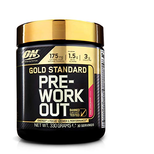 Optimum Nutrition Gold Standard Pre Workout en Polvo, Bebida Energética con Creatina Monohidratada, Beta Alanina, Cafeína y Vitamina B Complex, limonada rosa, 30 porciones, 330 g