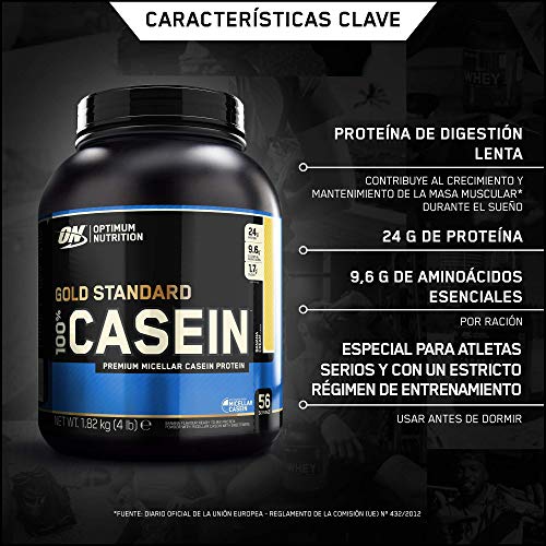 Optimum Nutrition ON 100% Gold Standard Casein, Proteínas en Polvo con BCAA Aminoacidos Ramificados y Esenciales, para recuperación, bajo en Azúcar, Plátano, 56 porciones, 1.82 kg