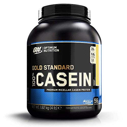 Optimum Nutrition ON 100% Gold Standard Casein, Proteínas en Polvo con BCAA Aminoacidos Ramificados y Esenciales, para recuperación, bajo en Azúcar, Plátano, 56 porciones, 1.82 kg