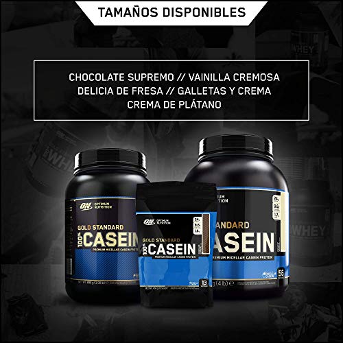 Optimum Nutrition ON 100% Gold Standard Casein, Proteínas en Polvo con BCAA Aminoacidos Ramificados y Esenciales, para recuperación, bajo en Azúcar, Vainilla, 14 porciones, 450 g