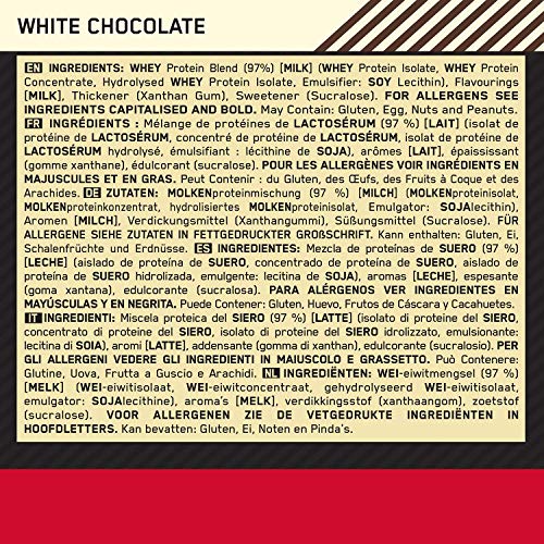 Optimum Nutrition ON Gold Standard 100% Whey Proteína en Polvo Suplementos Deportivos, Glutamina y Aminoacidos, BCAA, Chocolate Blanco, 30 Porciones, 900g, Embalaje Puede Variar