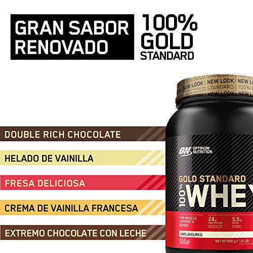 Optimum Nutrition ON Gold Standard 100% Whey Proteína en Polvo Suplementos Deportivos, Glutamina y Aminoacidos, BCAA, Sin Sabor, 30 Porciones, 900 g, Embalaje Puede Variar