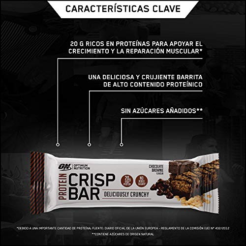 Optimum Nutrition ON Protein Crisp Bar barritas proteínas con whey protein isolate, dulces altas en proteína y low carb, chocolate brownie, 10 barras (10 x 65 g)