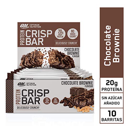 Optimum Nutrition ON Protein Crisp Bar barritas proteínas con whey protein isolate, dulces altas en proteína y low carb, chocolate brownie, 10 barras (10 x 65 g)